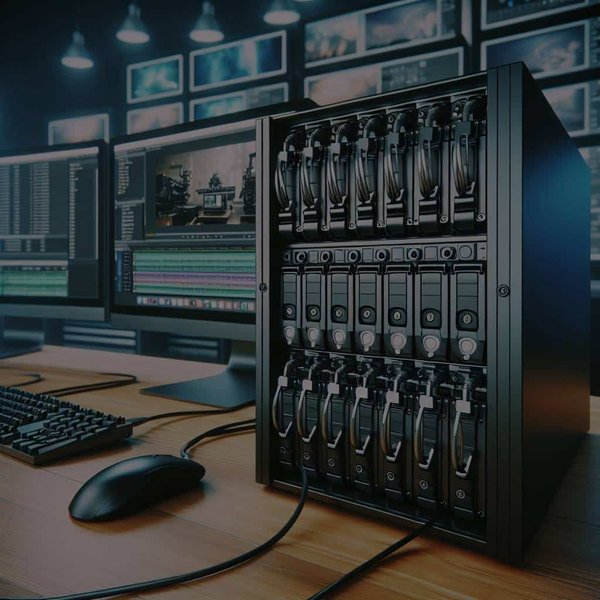 Quelle est l'utilité d'un système de rack pour disques durs dans une station de travail vidéo ?